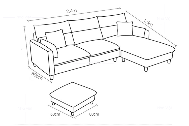 Kích thước sofa chữ L